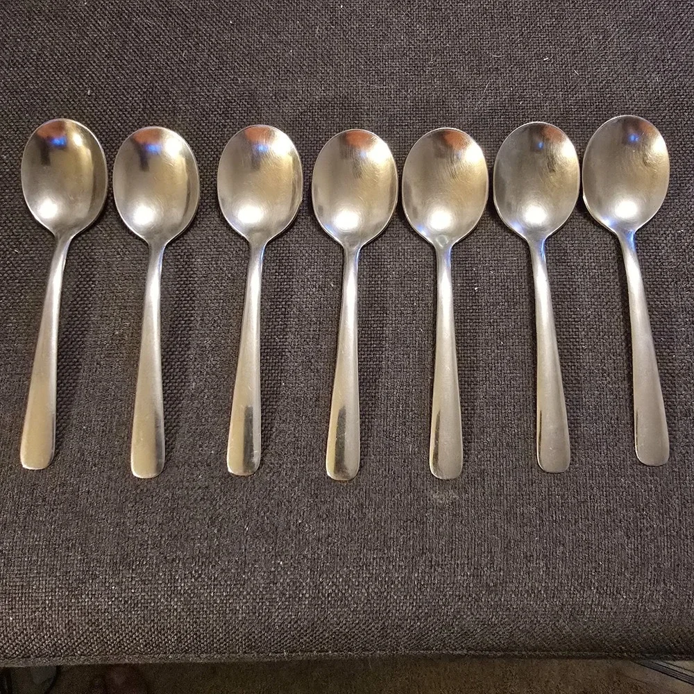 7 Thor Stainless Steel USA Round Soup Cream Spoons 5 7/8